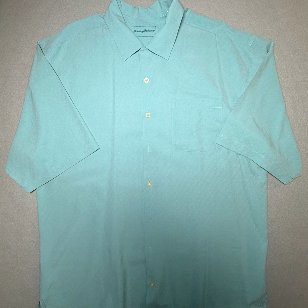 Tommy Bahama Men’s XLT Seafoam Green 100% Silk Short Sleeve Camp Shirt Big Tall